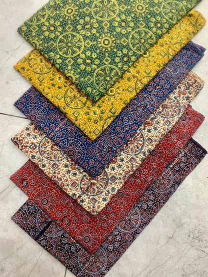 Circle motif multicolour Ajrakh handblock printed cotton fabric – traditional Kutch artisan fabric wholesale by Fabtexs
