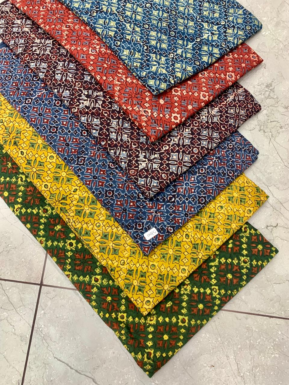 Ajrakh pure cotton handblock printed fabric in cream base with traditional handblock designs