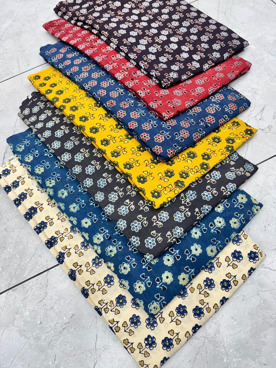 Cream floral multi-colour Ajrakh handblock printed cotton fabric – handcrafted wholesale fabric for boutiques