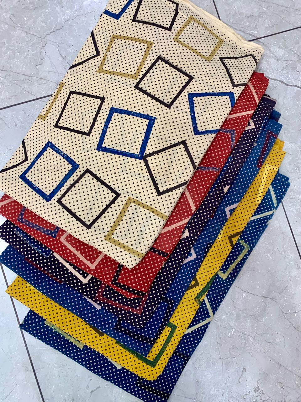 Ajrakh pure cotton handblock printed fabric in cream base with multicolour square geometric pattern