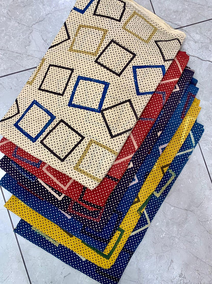 Ajrakh pure cotton handblock printed fabric in cream base with multicolour square geometric pattern