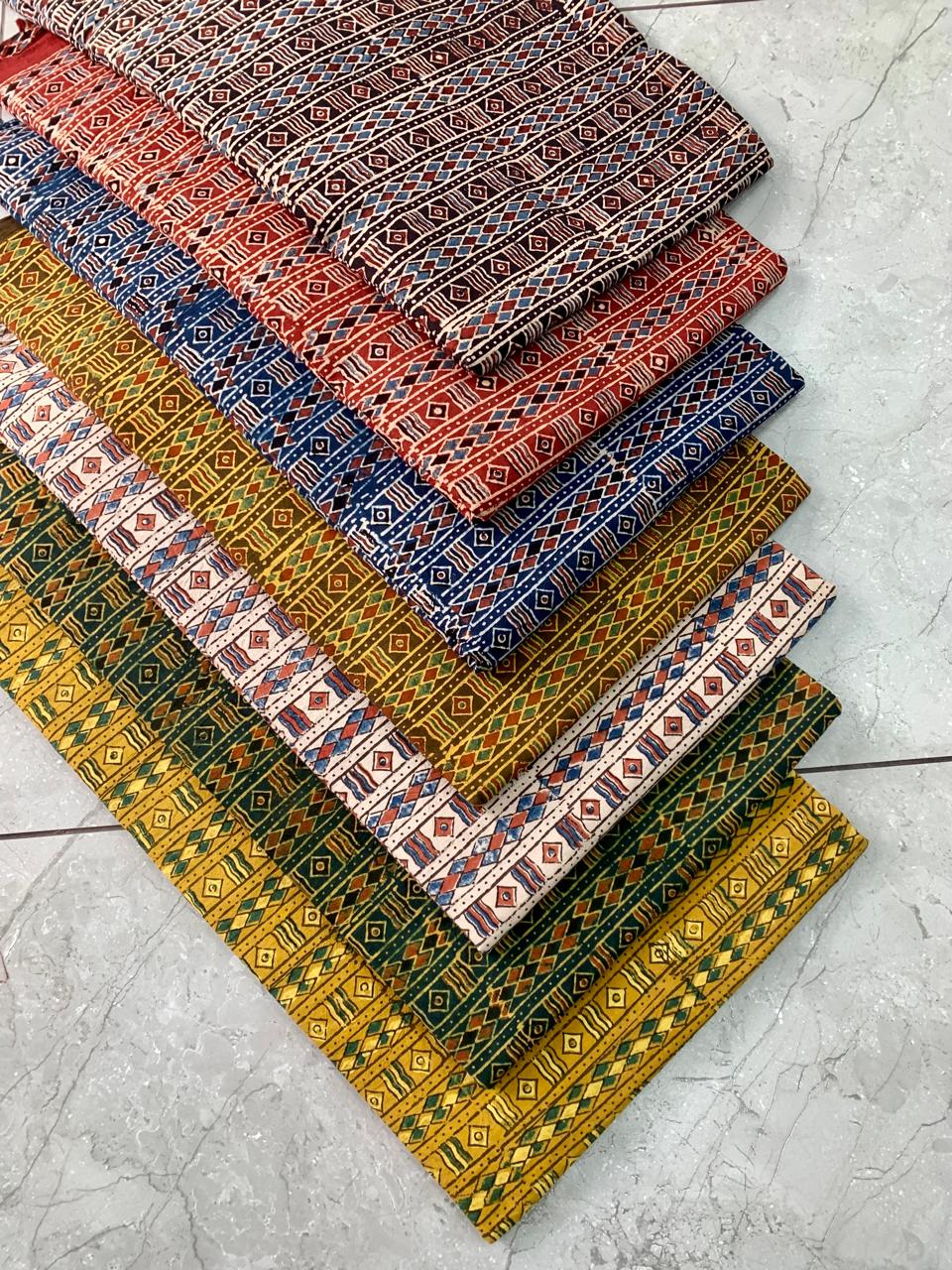 Ajrakh pure cotton handblock printed fabric with floral jaal design in traditional style