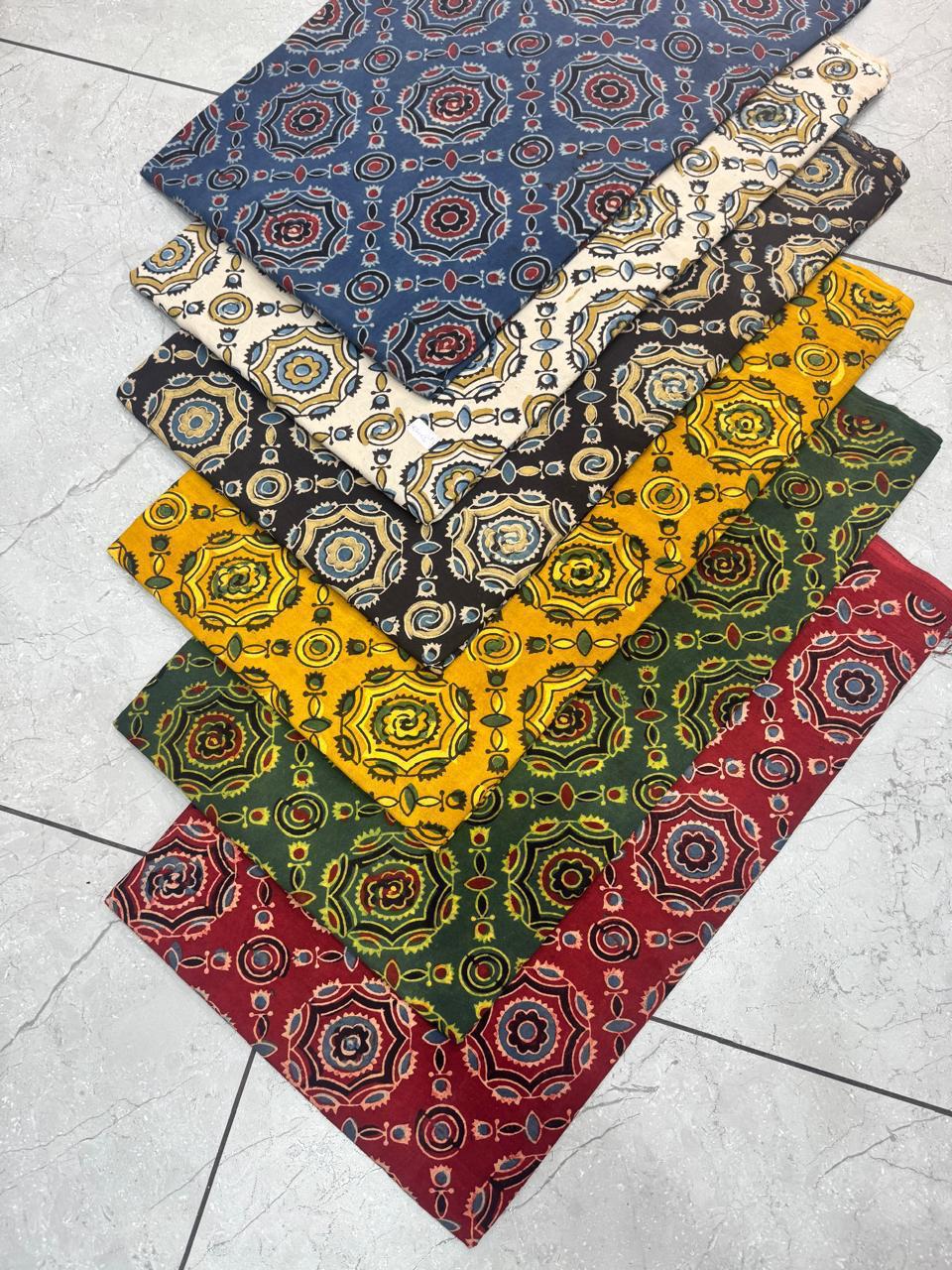 Green Ajrakh handblock print fabric in pure cotton, eco-dyed and crafted for wholesale boutiques by Fabtexs.