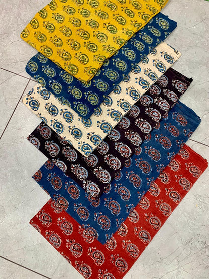 Ajrakh pure cotton handblock printed fabric in green tones with traditional motifs