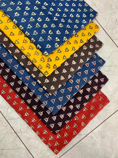 Ajrakh pure cotton handblock printed fabric in green base with multicolour traditional motifs