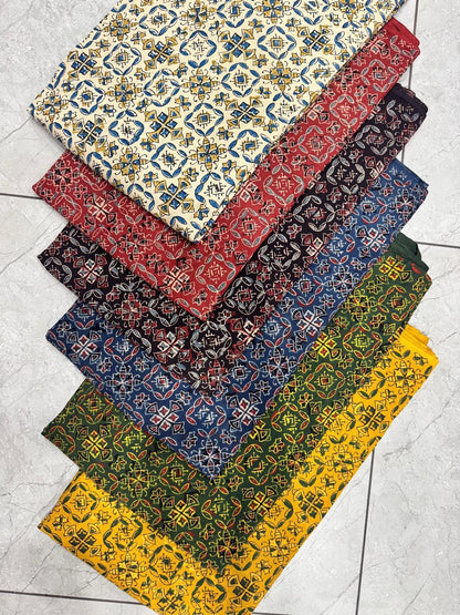 Indigo blue Ajrakh pure cotton handblock fabric with natural dye detailing, wholesale textile edition by Fabtexs.