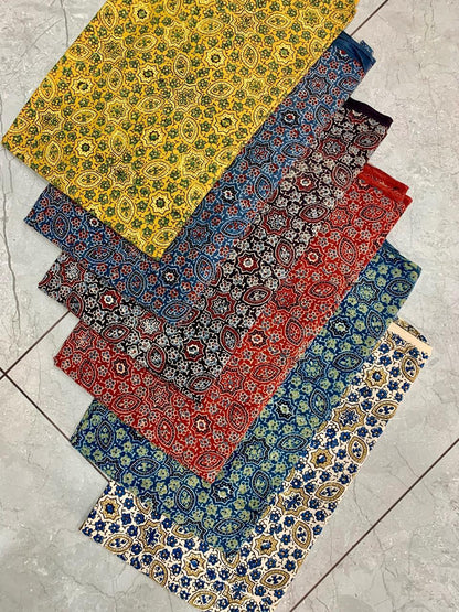 Ajrakh pure cotton handblock printed fabric in indigo blue with traditional geometric design