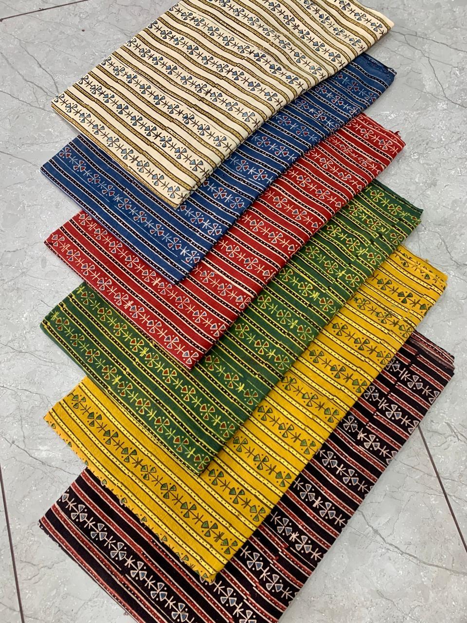 Ajrakh pure cotton handblock printed fabric in indigo blue with traditional geometric design