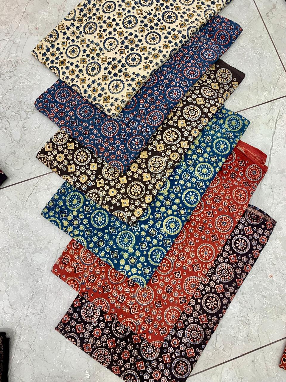 Ajrakh pure cotton handblock printed fabric in indigo tones with traditional geometric motifs