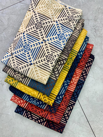 Ajrakh pure cotton handblock printed fabric in indigo with multicolour geometric pattern