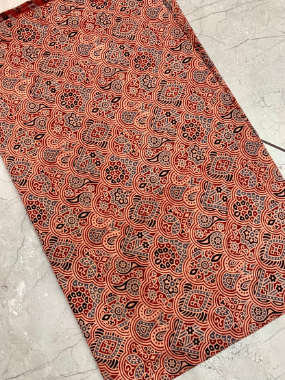 Maroon Ajrakh pure cotton wholesale fabric crafted using natural dyes and traditional handblock techniques.