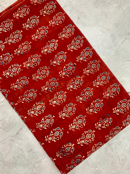 Maroon Ajrakh floral butta pure cotton handblock printed wholesale fabric in natural dyes by Fabtexs.