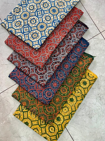 Ajrakh pure cotton handblock printed fabric in maroon base with multicolour artisan motifs
