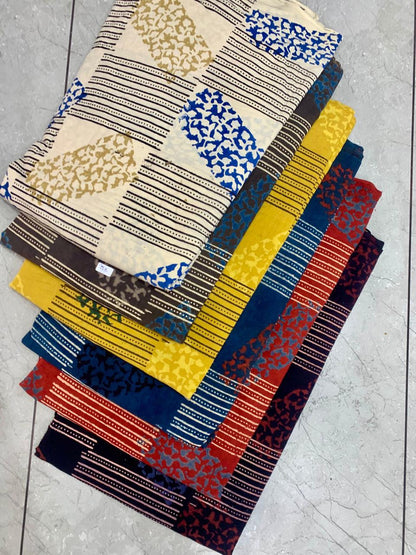 Ajrakh pure cotton handblock printed fabric in maroon base with multicolour artisan motifs