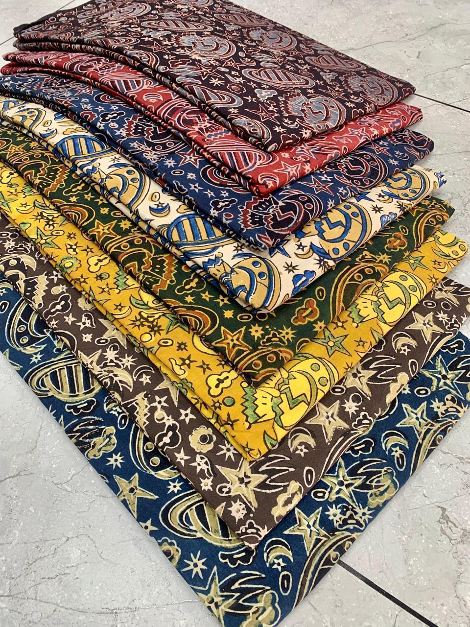 Maroon jaal multi-colour Ajrakh handblock cotton fabric showcasing traditional motif layout – wholesale Fabtexs textile.