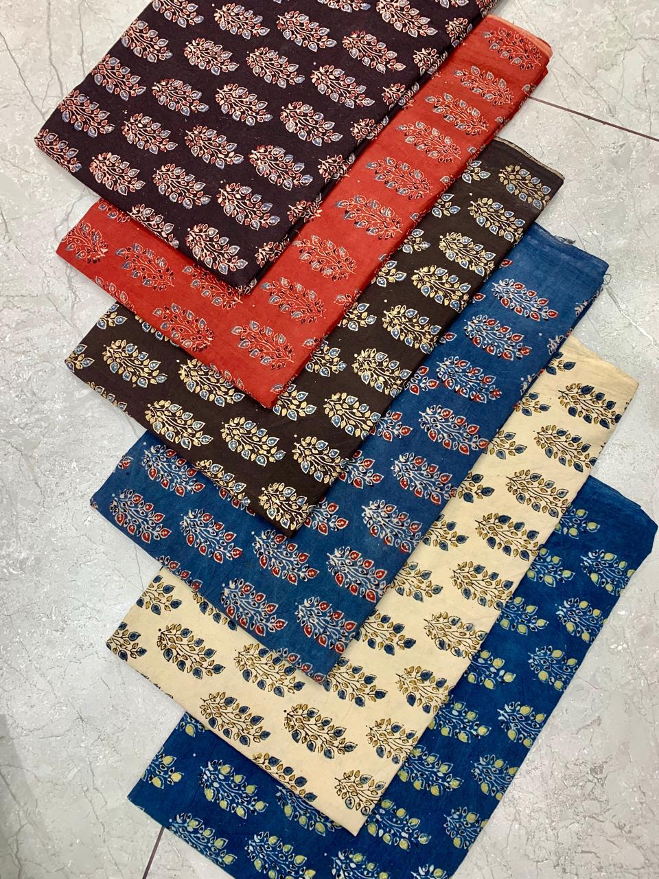Ajrakh pure cotton handblock printed fabric featuring multicolour butta design