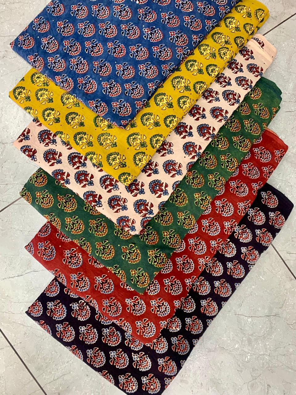 Multi-Colour Butti Ajrakh Handblock Printed Pure Cotton Wholesale Fabric – Handmade Traditional Print by Fabtexs