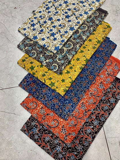 Ajrakh pure cotton handblock printed fabric with multicolour butti motifs in traditional layout