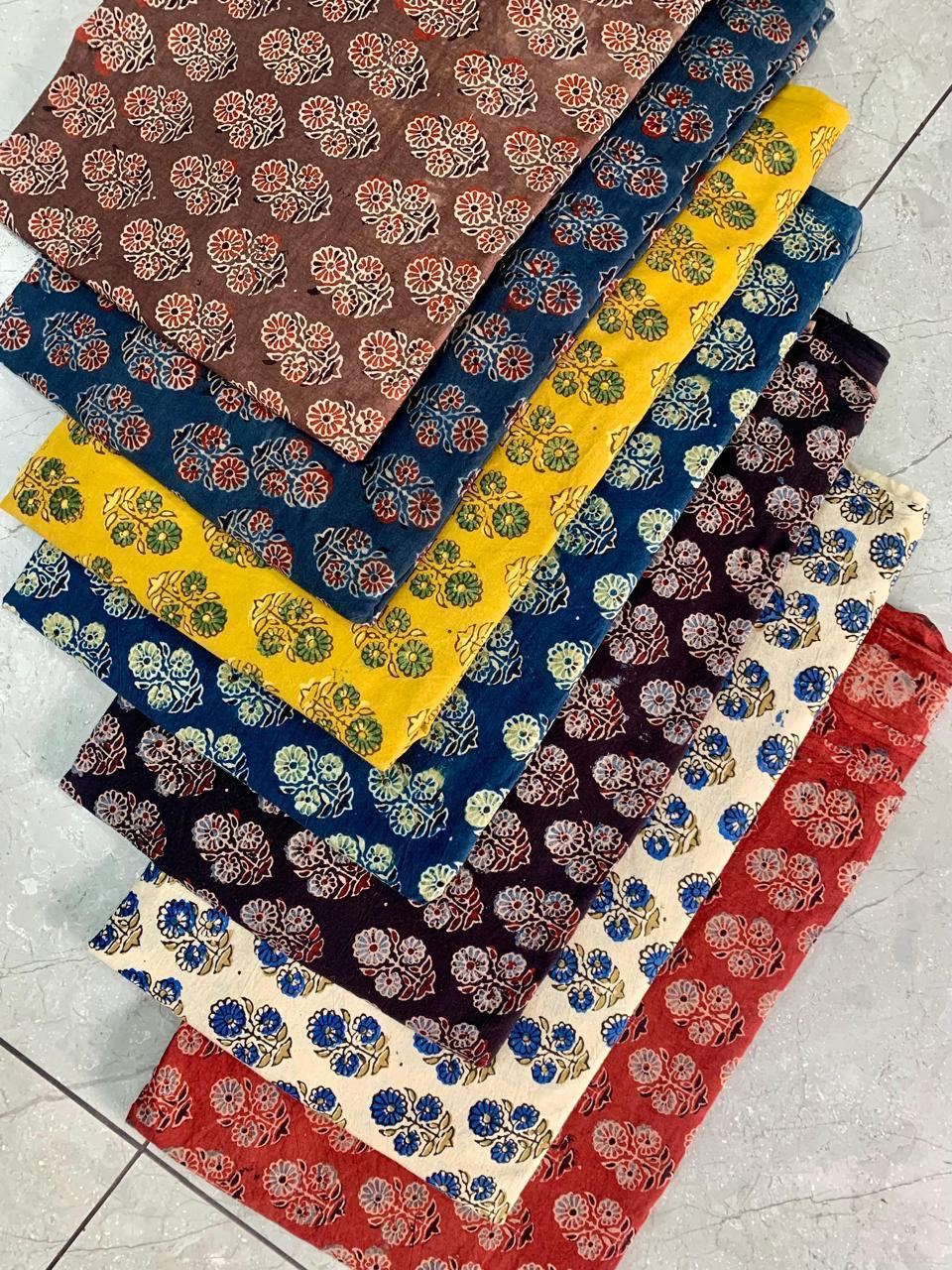 Multicolour Ajrakh handblock printed pure cotton fabric wholesale – traditional motifs crafted with natural dyes by Fabtexs.