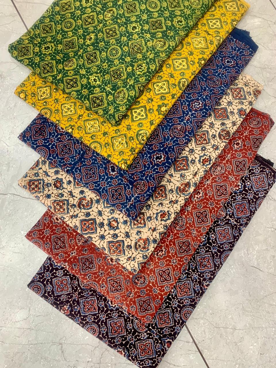 Multi-Colour Floral Ajrakh Handblock Pure Cotton Fabric Wholesale – Rajasthan Artisan Printed Fabric by Fabtexs