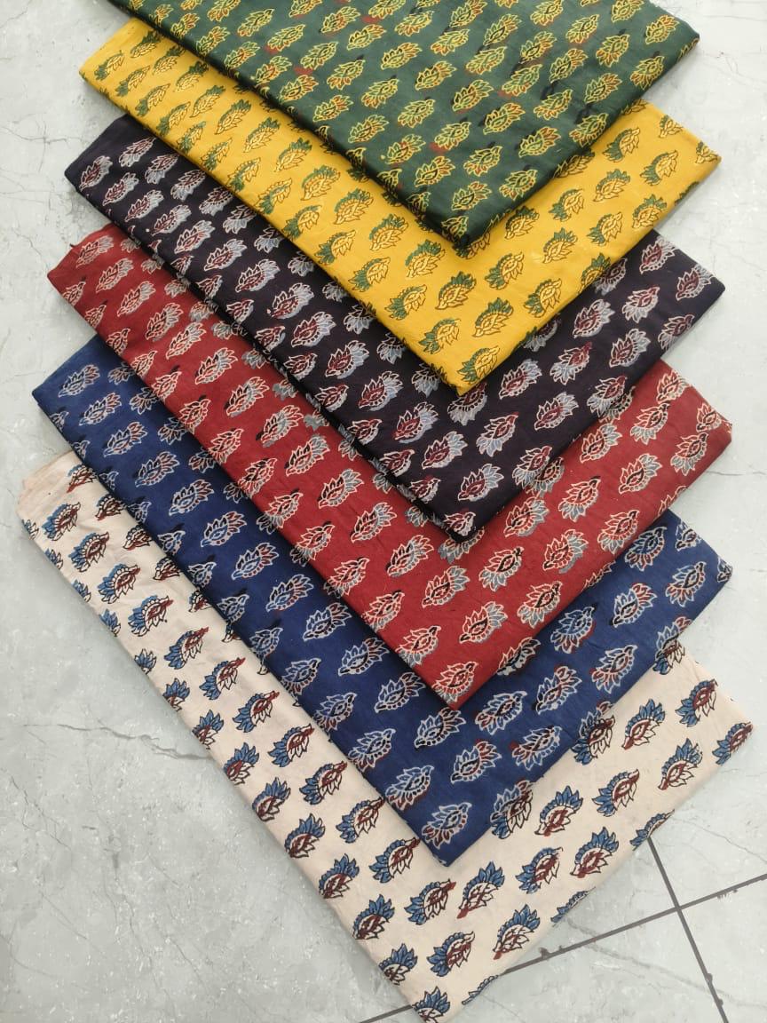 Indigo-tone multi-color Ajrakh handblock printed cotton fabric wholesale, natural-dye craft by Fabtexs.