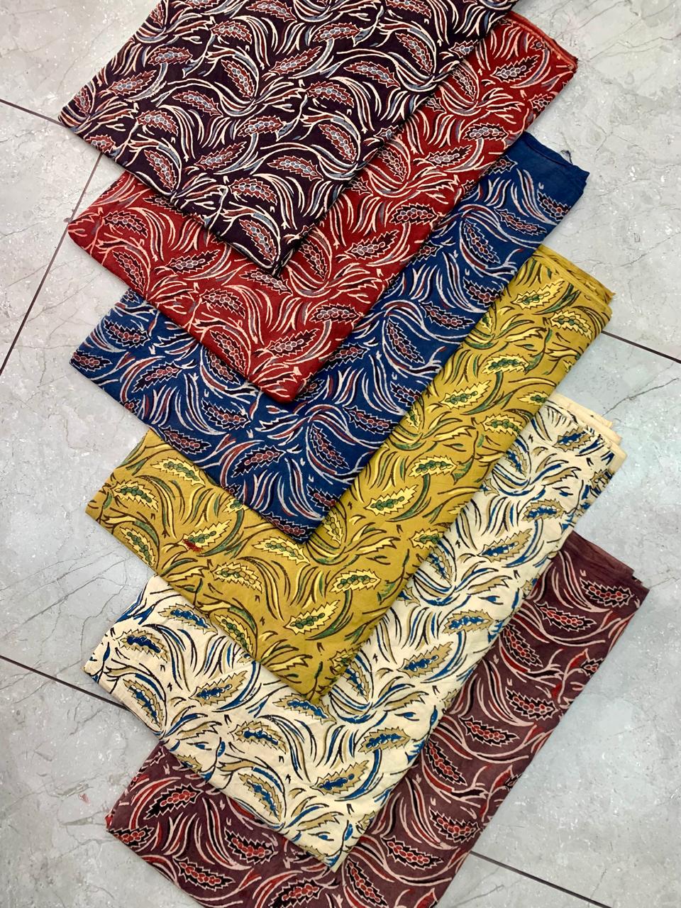 Ajrakh pure cotton handblock printed fabric with multicolour leaf motifs using natural dyes