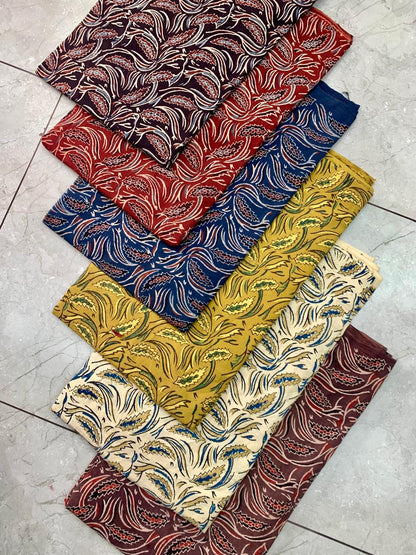 Ajrakh pure cotton handblock printed fabric with multicolour leaf motifs using natural dyes
