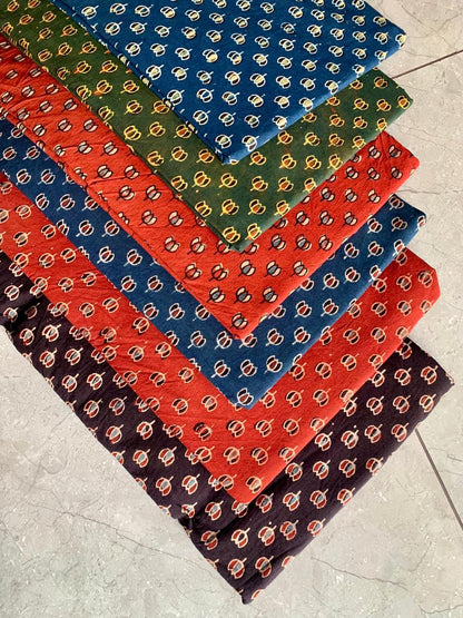 Ajrakh pure cotton handblock printed fabric in maroon base with multicolour butti pattern