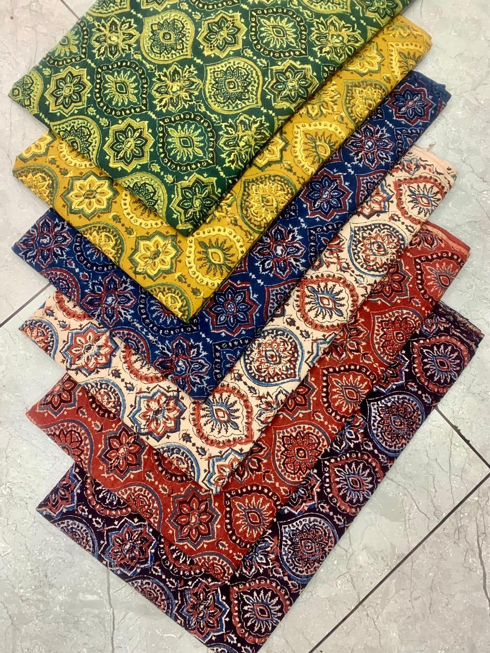 Multi-Colour Motif Ajrakh Handblock Printed Pure Cotton Fabric Wholesale – Premium Artisan-Made Fabric by Fabtexs