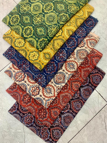 Multi-Colour Motif Ajrakh Handblock Printed Pure Cotton Fabric Wholesale – Premium Artisan-Made Fabric by Fabtexs
