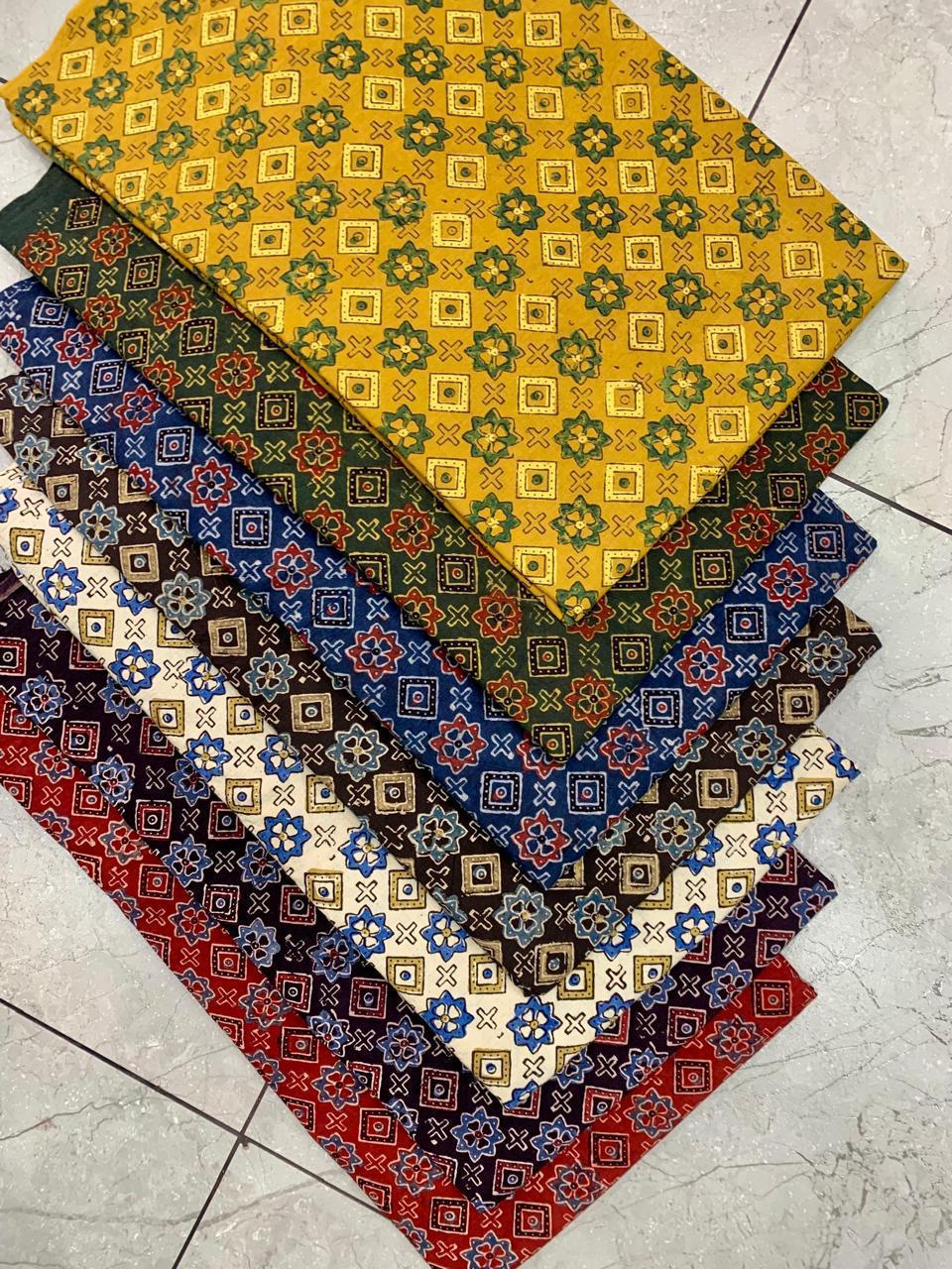 Multi-Colour Star Motif Ajrakh Handblock Printed Pure Cotton Fabric Wholesale – Traditional Kutch Design by Fabtexs