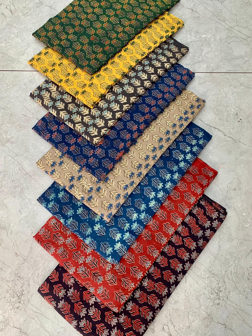 Ajrakh pure cotton handblock printed fabric in black base with multicolour artisan motifs