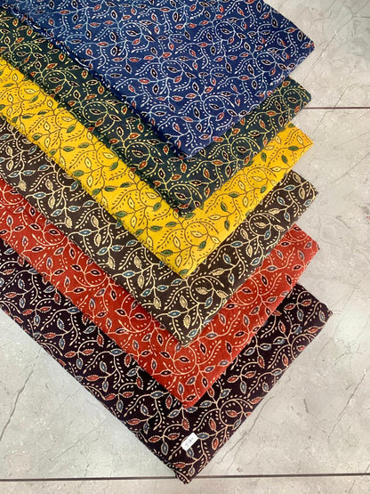 Ajrakh pure cotton handblock printed fabric in maroon tones with multicolour handblock designs
