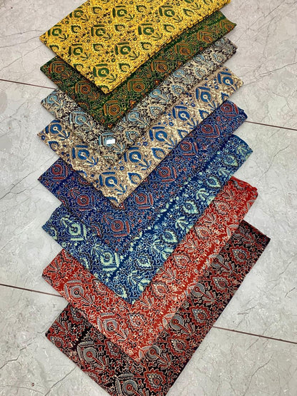 Ajrakh pure cotton handblock printed fabric in maroon tones with multicolour handblock designs