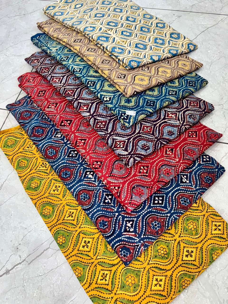 Multi-dots pattern Ajrakh pure cotton handblock printed wholesale fabric crafted by Fabtexs artisans.