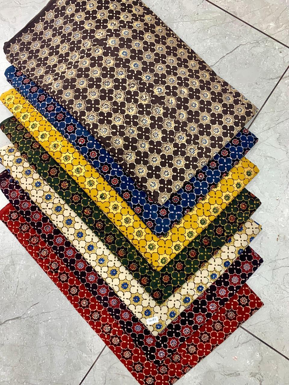 Multidye Ajrakh handblock cotton fabric wholesale with natural dye layers and artisan precision by Fabtexs.