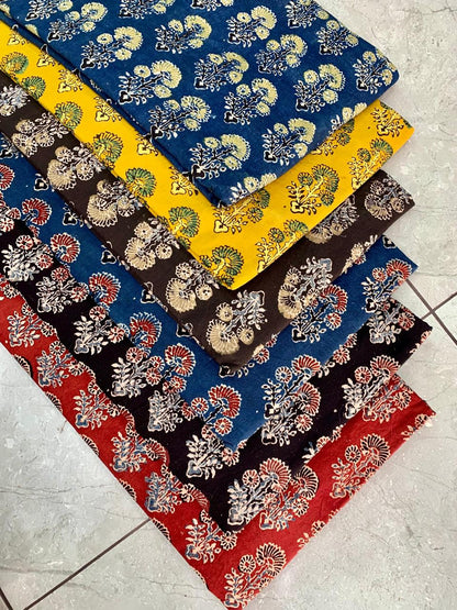 Ajrakh pure cotton handblock printed fabric with multicolour floral big butta design