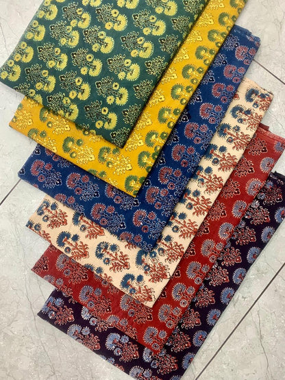 Multicolor floral butta Ajrakh handblock printed pure cotton wholesale fabric crafted with natural dyes – Fabtexs