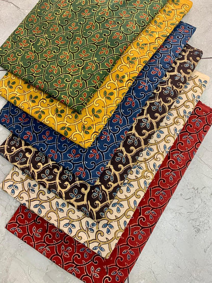 Multicolour floral Ajrakh pure cotton handblock wholesale fabric with traditional motifs, crafted by Fabtexs artisans