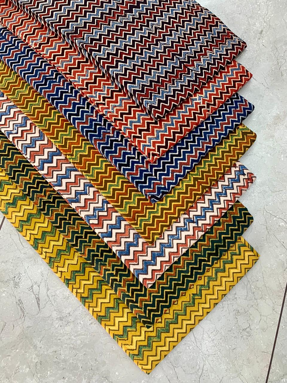 Ajrakh pure cotton handblock printed fabric with multicolour geometric handblock patterns