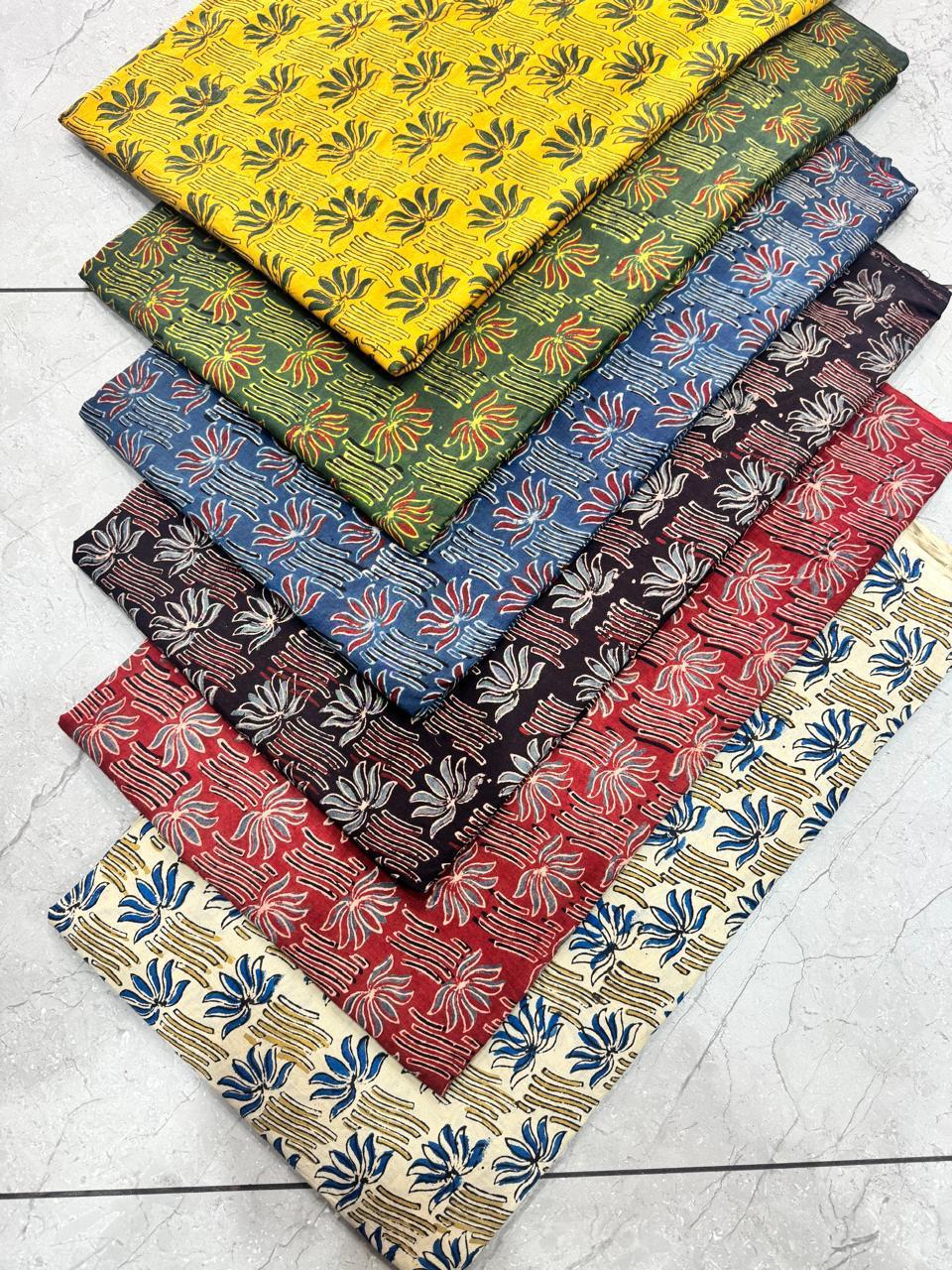 Multi-green Ajrakh handblock print pure cotton fabric with traditional Kutch patterns, wholesale range by Fabtexs.