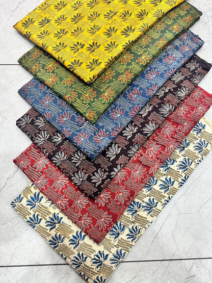 Multi-green Ajrakh handblock print pure cotton fabric with traditional Kutch patterns, wholesale range by Fabtexs.