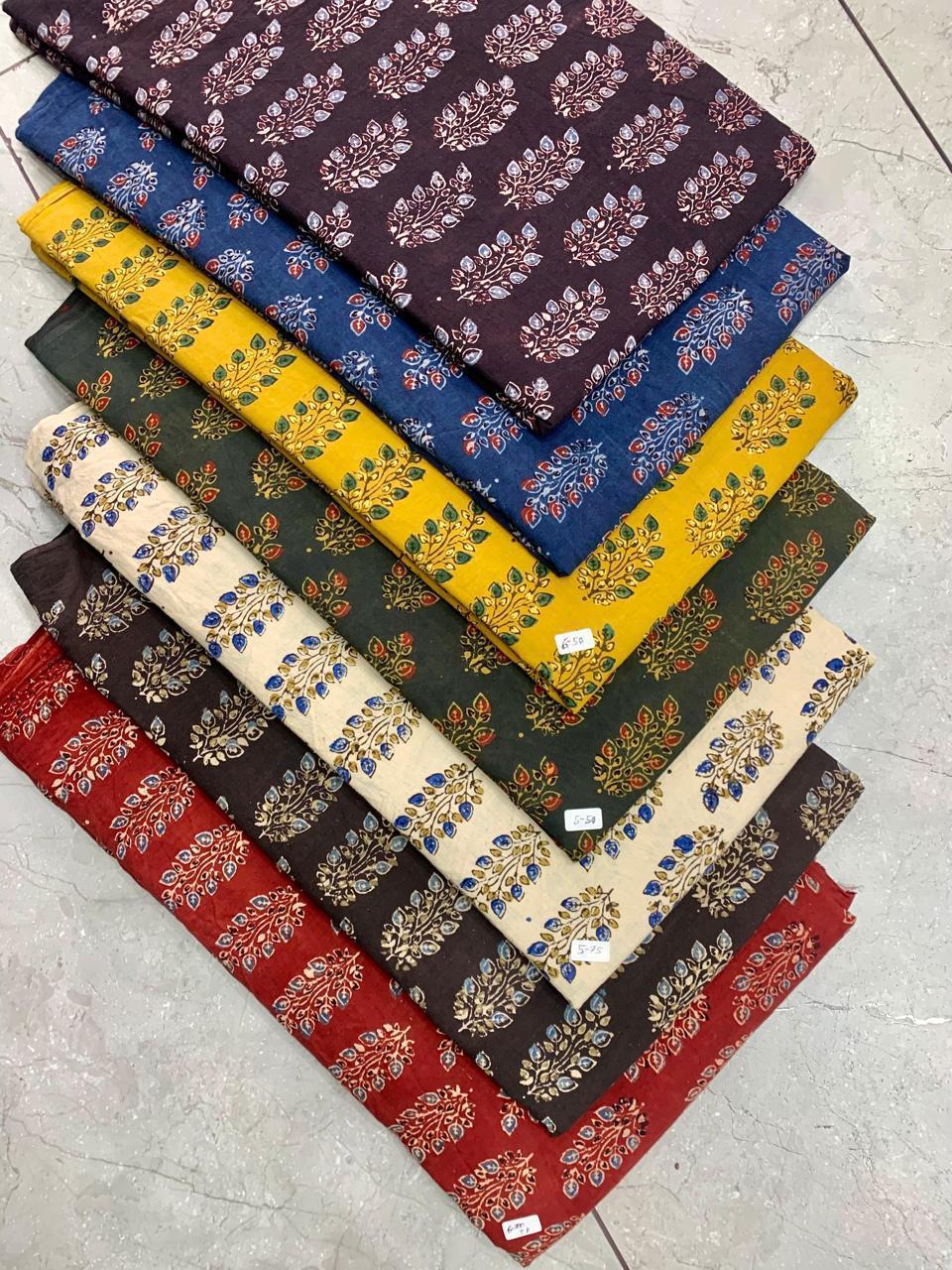 Natural-dyed Ajrakh butti pattern multi-colour cotton fabric for wholesale buyers—crafted by Fabtexs.