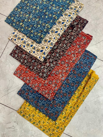 Ajrakh pure cotton handblock printed fabric in black base with multicolour traditional prints