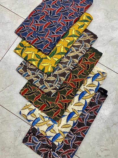 Ajrakh pure cotton handblock printed fabric in mustard shade with leaf jaal pattern