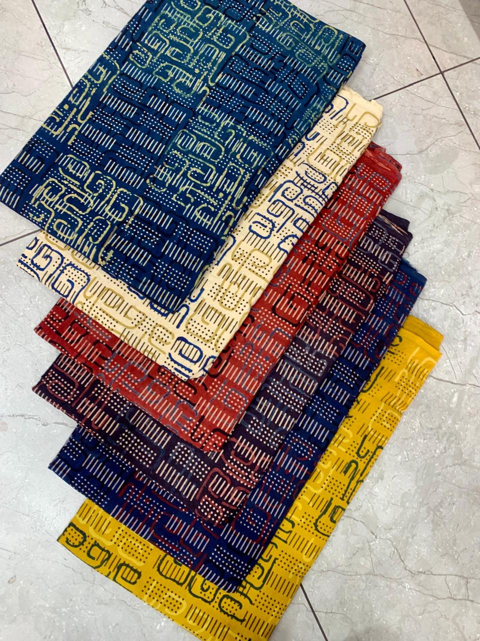 Ajrakh pure cotton handblock printed fabric in mustard base with multicolour traditional print