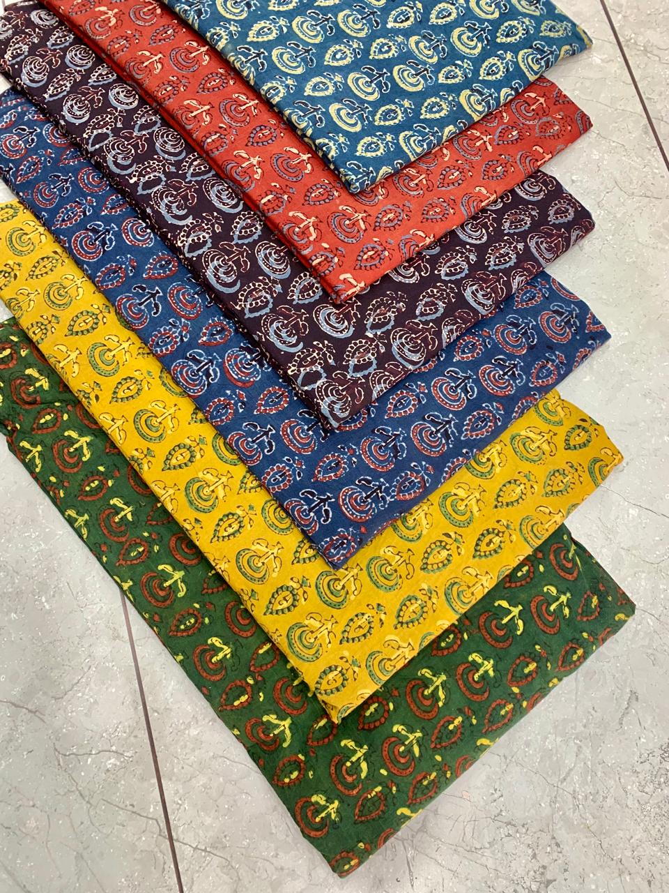 Ajrakh pure cotton handblock printed fabric using natural dyes and traditional printing techniques