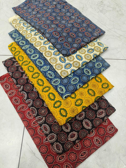 Ajrakh handblock printed pure cotton fabric wholesale available online from Fabtexs — authentic artisan-made indigo craft.