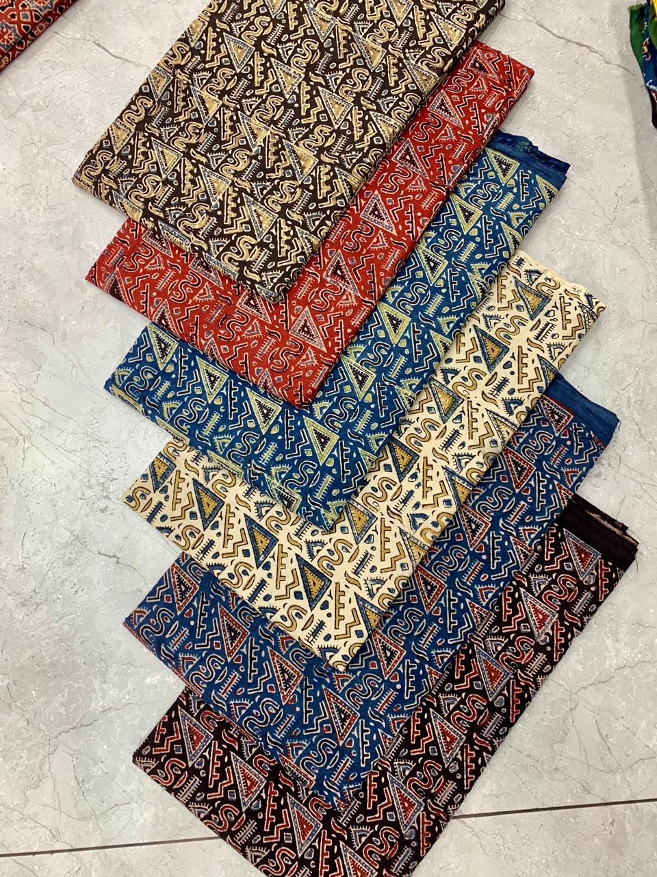 Ajrakh pure cotton handblock printed fabric with multicolour paisley motifs in traditional style