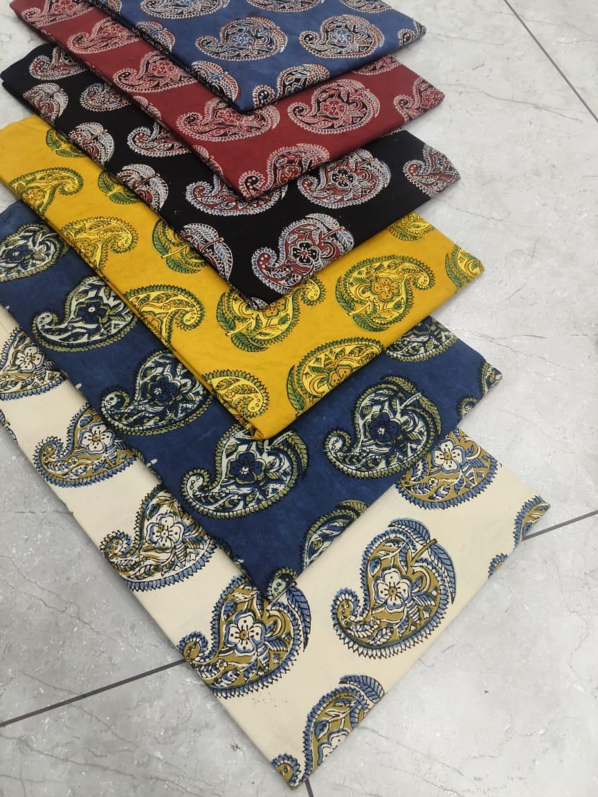Ajrakh paisley pattern pure cotton handblock printed fabric wholesale, traditional natural-dyed craft sourced from skilled Kutch artisans — Fabtexs